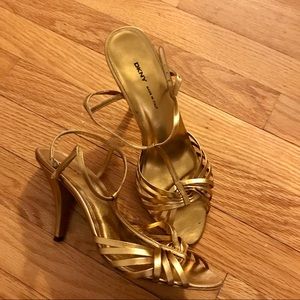 DKNY Bronze Gold Open Toe Strap Heel- 8